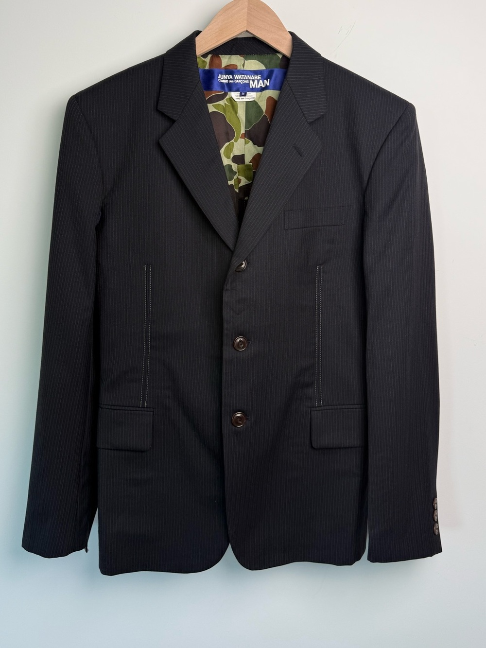 Junya watanabe commended garçons pinstripe wool blazer camo lining Japan